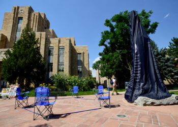 Artist places cover over Civil War statue at Boulder County Courthouse to spark conversation