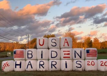 Joe Biden and Kamala Harris hay bale display set on fire